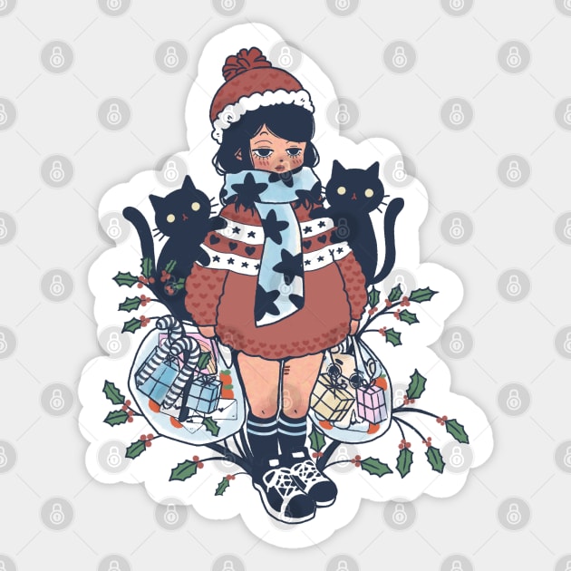 Kawaii Christmas Cats Design | Cute Handmade Illustrations | Christmas Present | By Atelier Serakara Sticker by Atelier Serakara